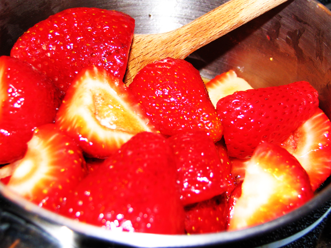 strawberries cut in half lengthwise